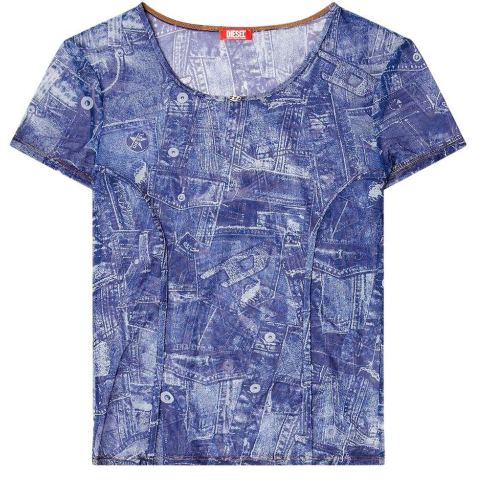 Diesel Womens/Ladies Denim Look Sheer T-Shirt / Blue